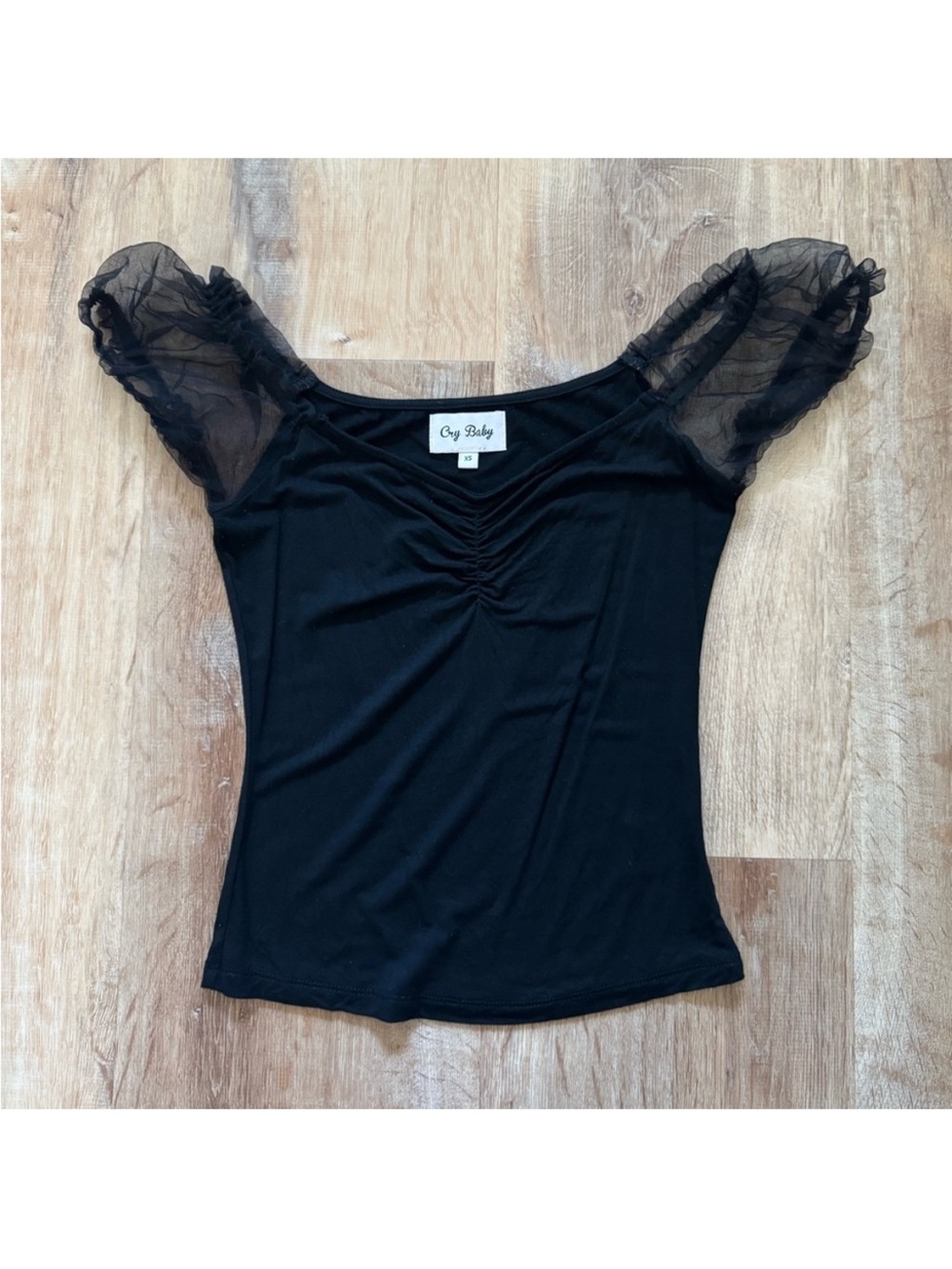 Cry Baby Black Short Sleeve Mesh-Sleeve Tee